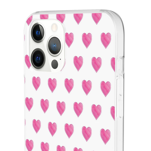 Flexible Phone Case - Preppy Hearts Watercolor Pink - Clear Shell pink Hearts - your case color will show through