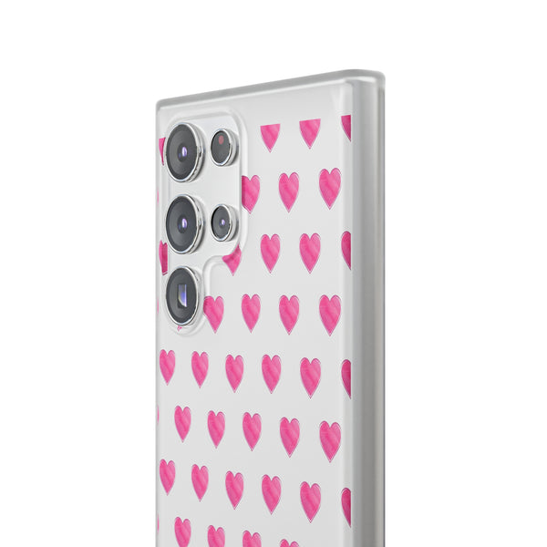 Flexible Phone Case - Preppy Hearts Watercolor Pink - Clear Shell pink Hearts - your case color will show through