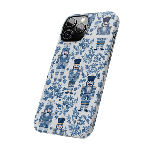 Slim Phone Case - Chinoiserie Holiday Nutcracker Blue and White Toile Protective Phone Case