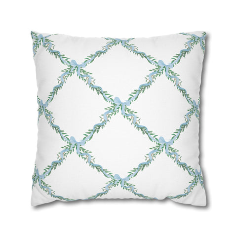 Watercolor Lattice Floral Bow Blue Pillow Cover with Zip Closure - Cover Only - Insert not included - teen, tween, dorm room