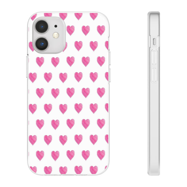 Flexible Phone Case - Preppy Hearts Watercolor Pink - Clear Shell pink Hearts - your case color will show through