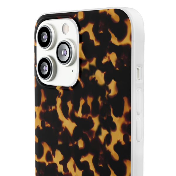 Flexible Phone Case - Tortoise Print Chic Spots leopard in classic neutral phones iphone Samsung clear access to all ports and functions