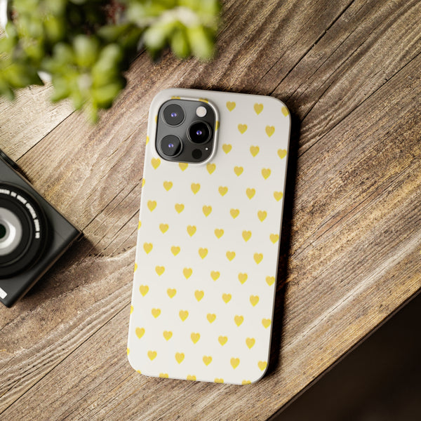 Preppy Hearts in Yellow, Heart Pattern,  Preppy Gift summer iPhone Case, Samsung Slim and Sleek, Classic, Impact Resistant Shell