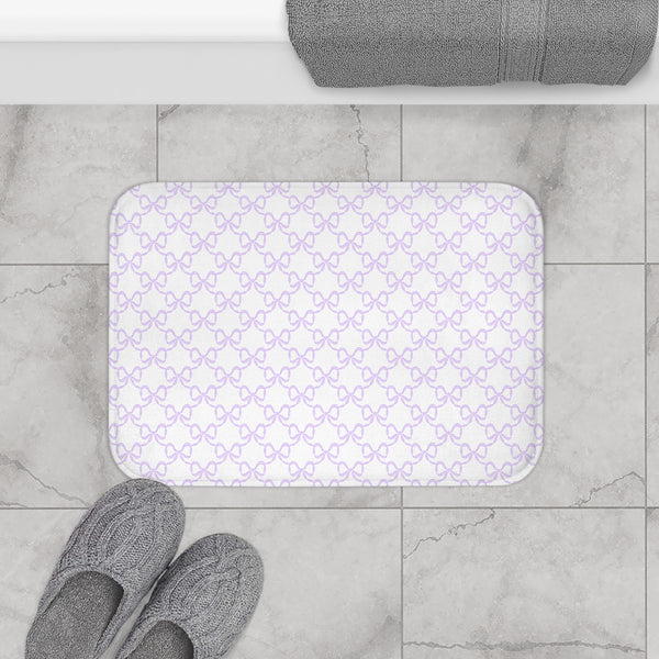 Bath Mat Preppy Watercolor Lavender Lilac Bow Pattern, two sizes, anti-slip back