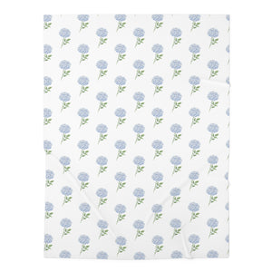 Baby Swaddle Blanket in watercolor hydrangea blue print pattern