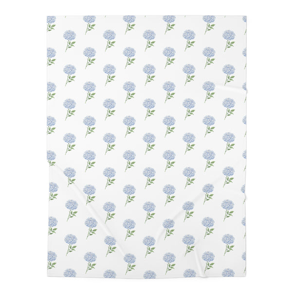 Baby Swaddle Blanket in watercolor hydrangea blue print pattern
