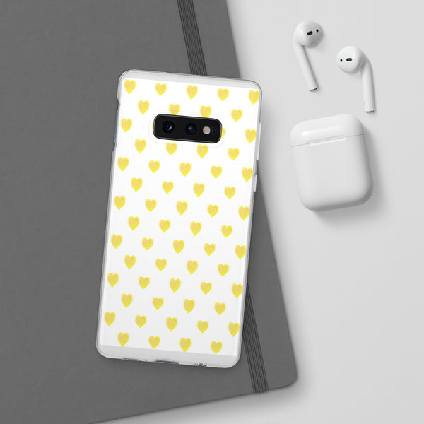 Flexible Phone Case - Yellow Hearts, Preppy iPhone case, Nantucket, Hamptons Inspired Samsung, Gift Present White Background, Clear Case