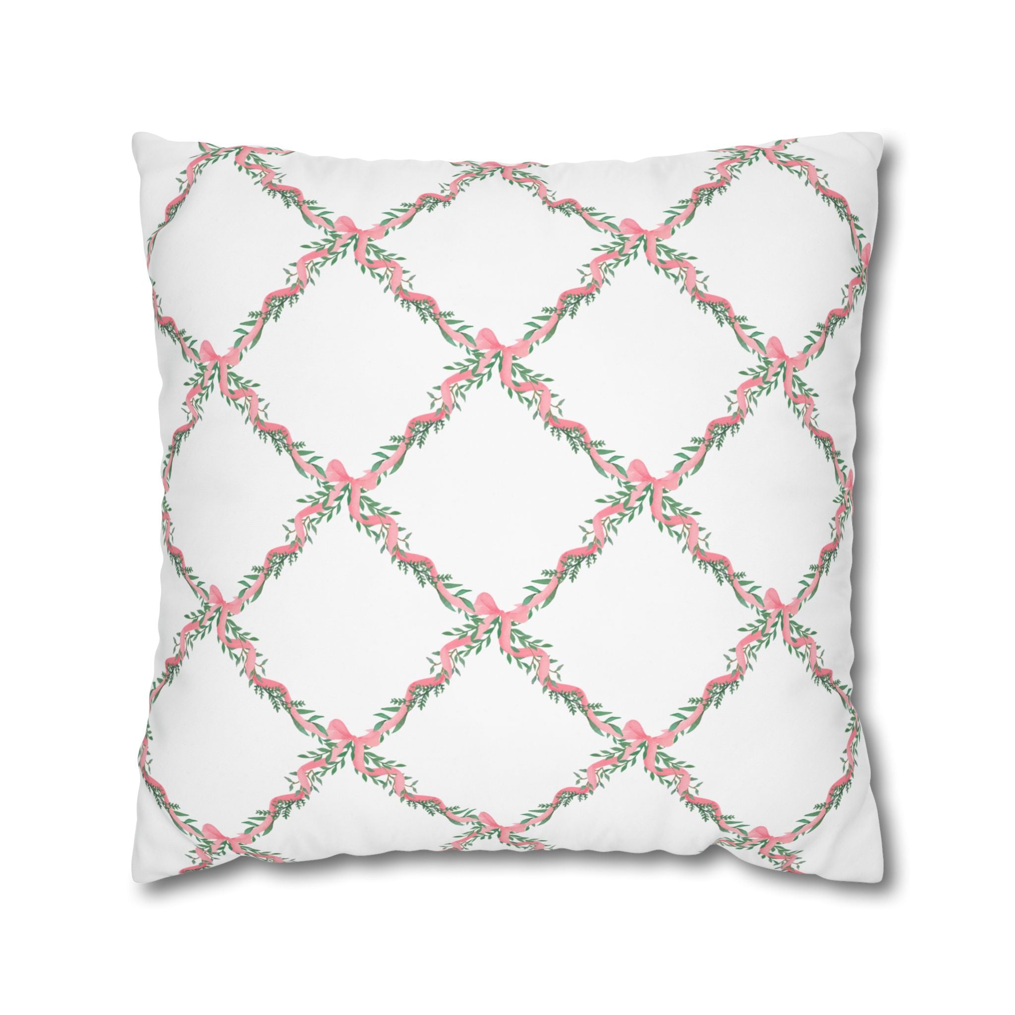 Pillow Cover Large Sham, Watercolor Lattice Floral Pink Bow  Loveshackfancy inspired, (insert not included) choose from 24" or 26" square