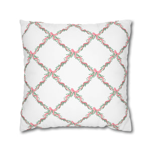 Pillow Cover Large Sham, Watercolor Lattice Floral Pink Bow  Loveshackfancy inspired, (insert not included) choose from 24" or 26" square