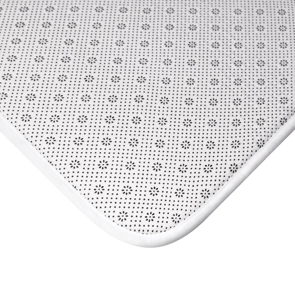 Bathmat Preppy Bow Lattice Watercolor Pink Bath Mat Plush White, Available in Two Sizes, Standard and Large - anti-slip back