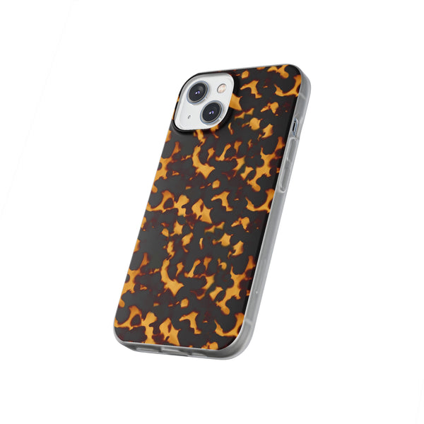 Flexible Phone Case - Tortoise Print Chic Spots leopard in classic neutral phones iphone Samsung clear access to all ports and functions