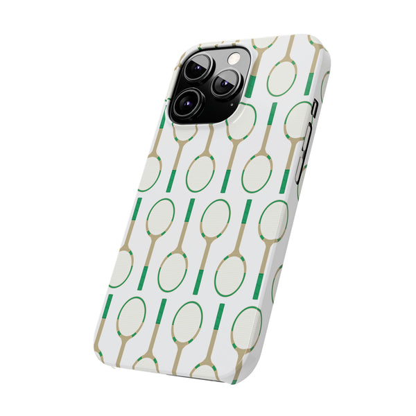 Vintage Tennis Racket in Green Phone Case Slim and Sleek, Preppy and Classic, Impact Resistant Shell