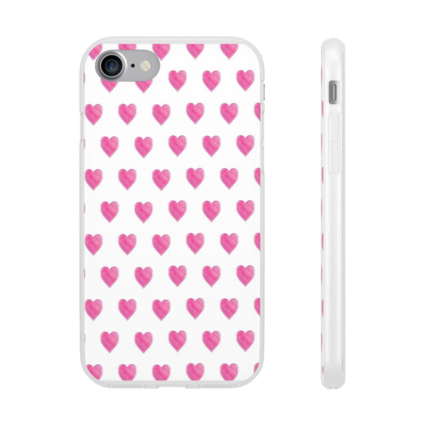 Flexible Phone Case - Preppy Hearts Watercolor Pink - Clear Shell pink Hearts - your case color will show through