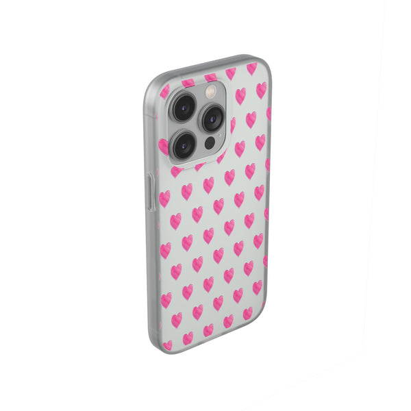 Flexible Phone Case - Preppy Hearts Watercolor Pink - Clear Shell pink Hearts - your case color will show through