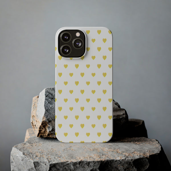 Preppy Hearts in Yellow, Heart Pattern,  Preppy Gift summer iPhone Case, Samsung Slim and Sleek, Classic, Impact Resistant Shell