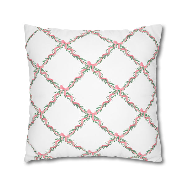 Pillow Cover Large Sham, Watercolor Lattice Floral Pink Bow  Loveshackfancy inspired, (insert not included) choose from 24" or 26" square