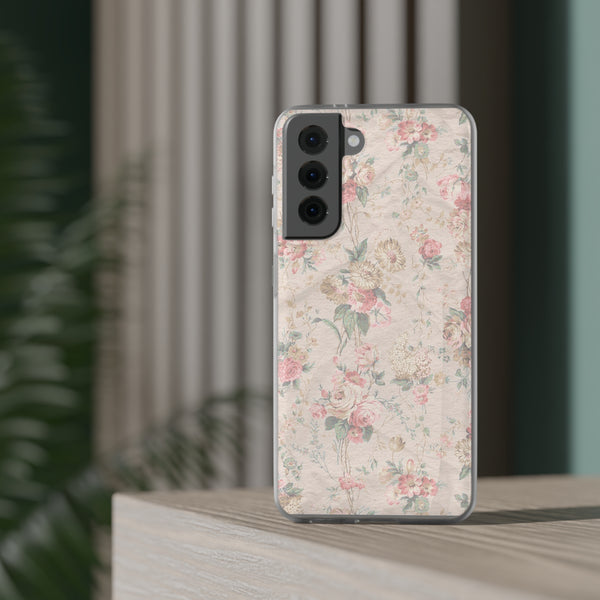 Flexible Phone Case in Romantic Floral Print - Beige, Neutral Tones