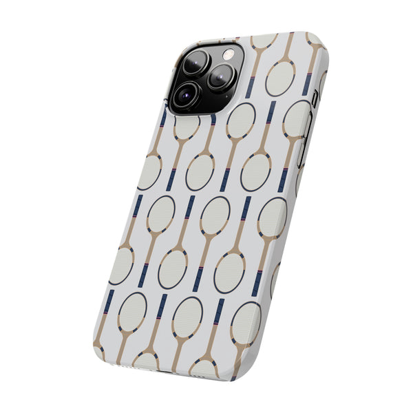 Vintage Tennis Racket in Navy  Phone Case Slim and Sleek, Preppy and Classic, Impact Resistant Shell