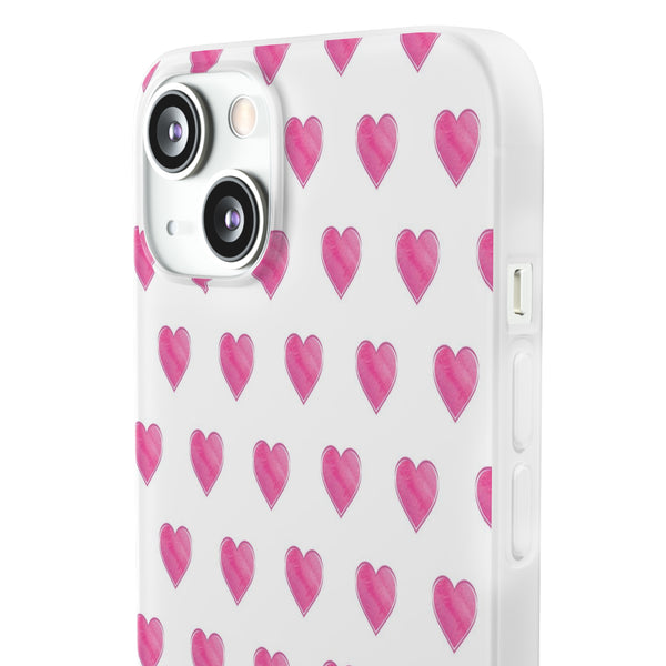 Flexible Phone Case - Preppy Hearts Watercolor Pink - Clear Shell pink Hearts - your case color will show through