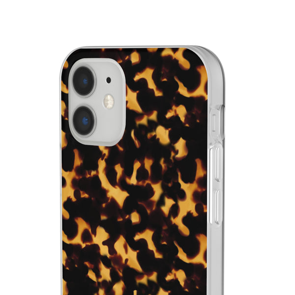 Flexible Phone Case - Tortoise Print Chic Spots leopard in classic neutral phones iphone Samsung clear access to all ports and functions