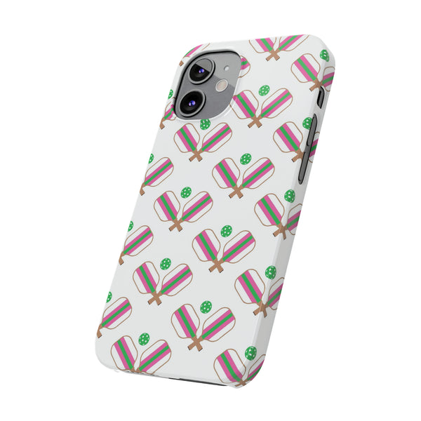 Pickle Ball Pickleball Lover Phone Case, Samsung,  iPhone Case Slim and Sleek, Preppy and Classic, Impact Resistant Shell Pink & Green