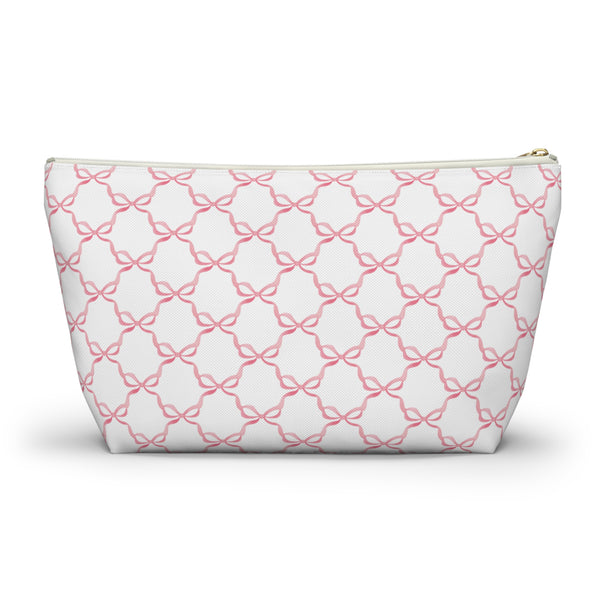 Preppy Watercolor Pink Bows - Accessory Zip Pouch Available in Two Sizes