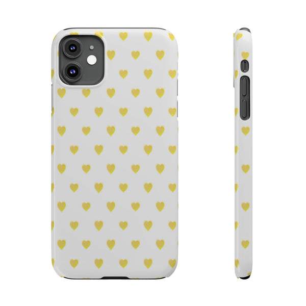 Preppy Hearts in Yellow, Heart Pattern,  Preppy Gift summer iPhone Case, Samsung Slim and Sleek, Classic, Impact Resistant Shell