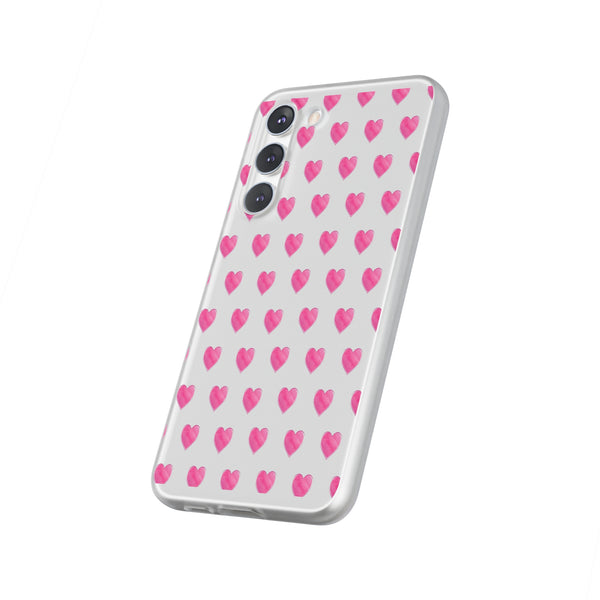 Flexible Phone Case - Preppy Hearts Watercolor Pink - Clear Shell pink Hearts - your case color will show through