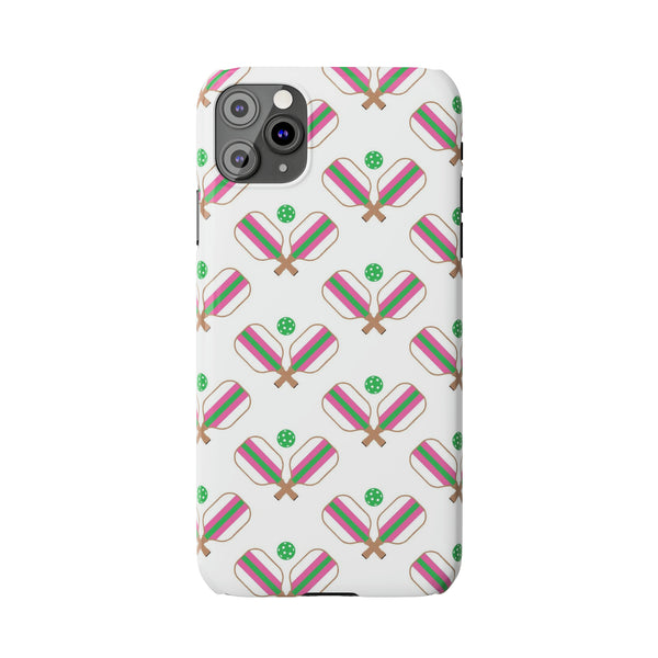 Pickle Ball Pickleball Lover Phone Case, Samsung,  iPhone Case Slim and Sleek, Preppy and Classic, Impact Resistant Shell Pink & Green