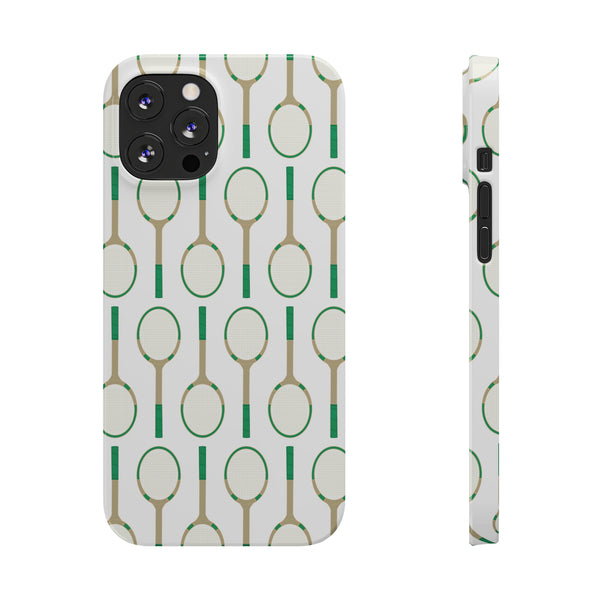 Vintage Tennis Racket in Green Phone Case Slim and Sleek, Preppy and Classic, Impact Resistant Shell