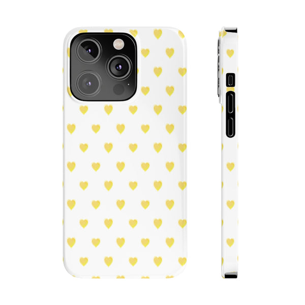 Preppy Hearts in Yellow, Heart Pattern,  Preppy Gift summer iPhone Case, Samsung Slim and Sleek, Classic, Impact Resistant Shell