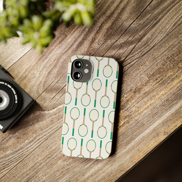 Vintage Tennis Racket in Green Phone Case Slim and Sleek, Preppy and Classic, Impact Resistant Shell