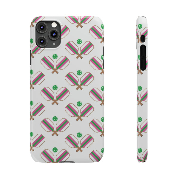 Pickle Ball Pickleball Lover Phone Case, Samsung,  iPhone Case Slim and Sleek, Preppy and Classic, Impact Resistant Shell Pink & Green