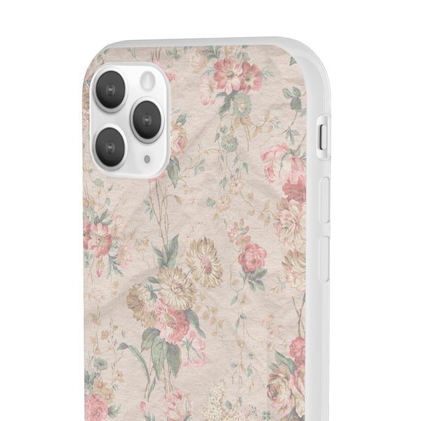 Flexible Phone Case in Romantic Floral Print - Beige, Neutral Tones