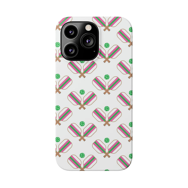 Pickle Ball Pickleball Lover Phone Case, Samsung,  iPhone Case Slim and Sleek, Preppy and Classic, Impact Resistant Shell Pink & Green