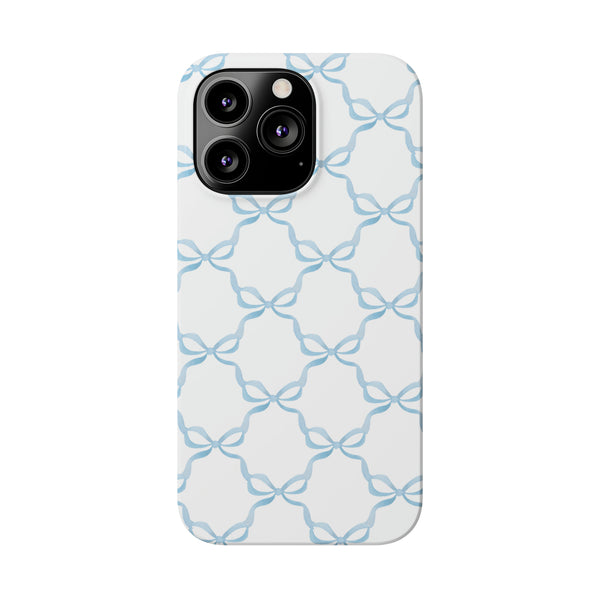 Coquette blue and white, loveshackfancy inspired, preppy bow print Phone Case Slim and Sleek, all iPhone 15 14 Plus Pro Max 13