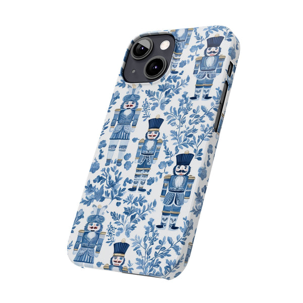 Slim Phone Case - Chinoiserie Holiday Nutcracker Blue and White Toile Protective Phone Case