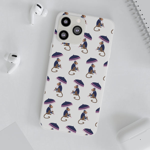 Flexible Phone Case - Preppy Chinoiserie Monkey Pattern  iphone Samsung clear access to all ports and functions