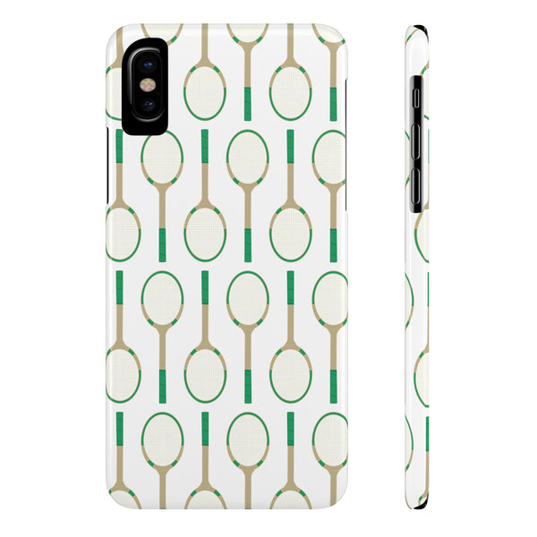 Vintage Tennis Racket in Green Phone Case Slim and Sleek, Preppy and Classic, Impact Resistant Shell