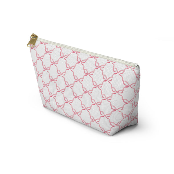 Preppy Watercolor Pink Bows - Accessory Zip Pouch Available in Two Sizes