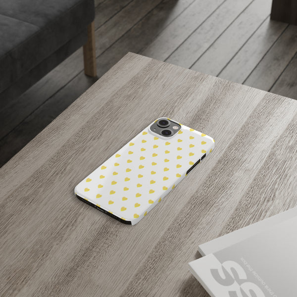 Preppy Hearts in Yellow, Heart Pattern,  Preppy Gift summer iPhone Case, Samsung Slim and Sleek, Classic, Impact Resistant Shell