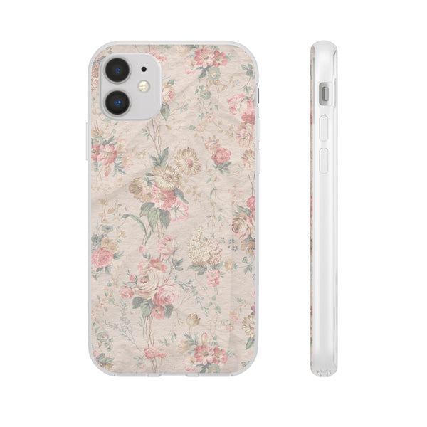 Flexible Phone Case in Romantic Floral Print - Beige, Neutral Tones
