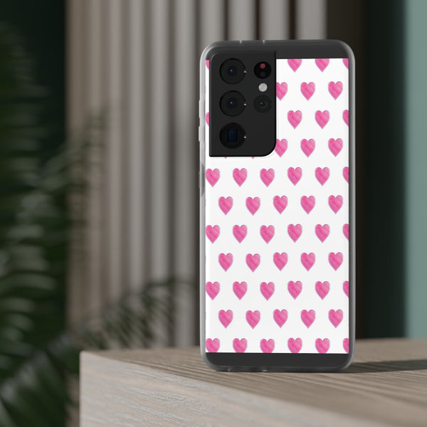 Flexible Phone Case - Preppy Hearts Watercolor Pink - Clear Shell pink Hearts - your case color will show through