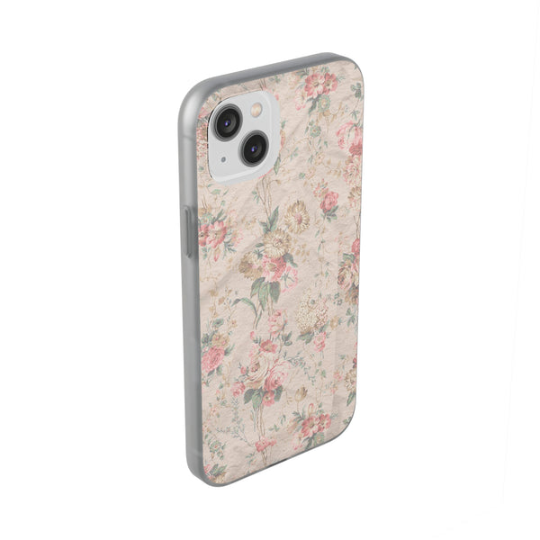 Flexible Phone Case in Romantic Floral Print - Beige, Neutral Tones