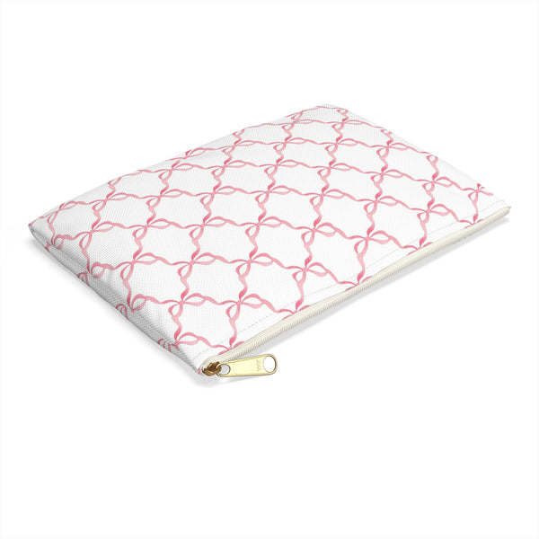 Preppy Bows Watercolor Pink Pattern - Accessory Pouch Zip Closure Available in Two Sizes
