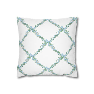 Watercolor Lattice Floral Bow Blue Pillow Cover with Zip Closure - Cover Only - Insert not included - teen, tween, dorm room