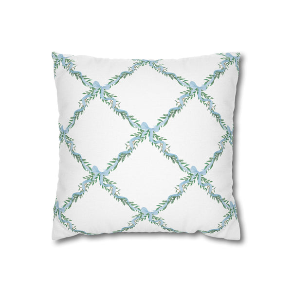 Watercolor Lattice Floral Bow Blue Pillow Cover with Zip Closure - Cover Only - Insert not included - teen, tween, dorm room