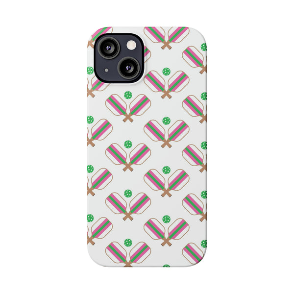 Pickle Ball Pickleball Lover Phone Case, Samsung,  iPhone Case Slim and Sleek, Preppy and Classic, Impact Resistant Shell Pink & Green