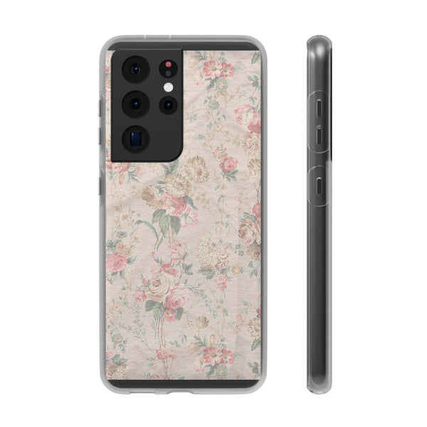 Flexible Phone Case in Romantic Floral Print - Beige, Neutral Tones