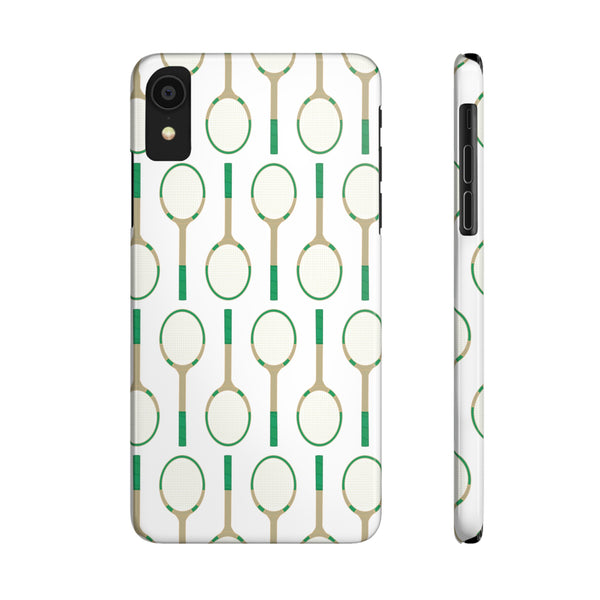 Vintage Tennis Racket in Green Phone Case Slim and Sleek, Preppy and Classic, Impact Resistant Shell